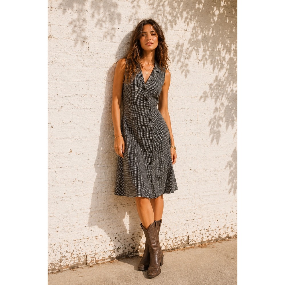 Anthropologie‎ Tylho Gingham Button Front Midi Shirt Dress Black White M